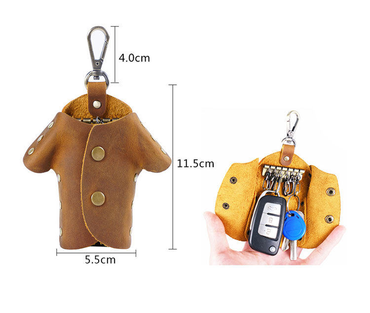 Whatna 天 然 牛 革 キーケース メンズ レディース スマートキーケース 6連キーフック カラビナ 車キーケース 厚 手 レザー本革 コンパクト 6色 PY-019-3