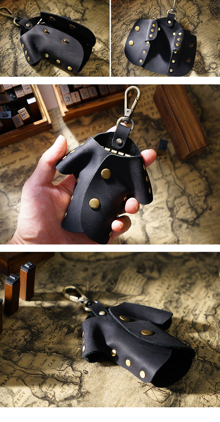 Whatna 天 然 牛 革 キーケース メンズ レディース スマートキーケース 6連キーフック カラビナ 車キーケース 厚 手 レザー本革 コンパクト 6色 PY-019-2