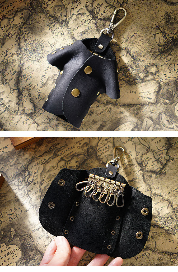 Whatna 天 然 牛 革 キーケース メンズ レディース スマートキーケース 6連キーフック カラビナ 車キーケース 厚 手 レザー本革 コンパクト 6色 PY-019-1