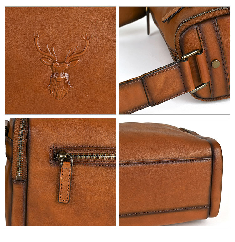 Whatna アンティーク風合い鞣し天 然 牛 革 斜めがけ ボディバッグ ワンショルダー メンズ ボディ斜め掛け 胸バッグ  肩掛けバック本革 厚手 レザー 左右付け替え可能  13800-8