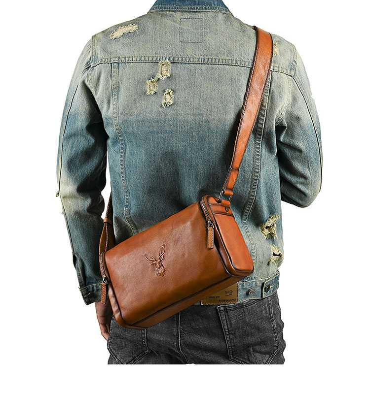 Whatna アンティーク風合い鞣し天 然 牛 革 斜めがけ ボディバッグ ワンショルダー メンズ ボディ斜め掛け 胸バッグ  肩掛けバック本革 厚手 レザー 左右付け替え可能  13800-11