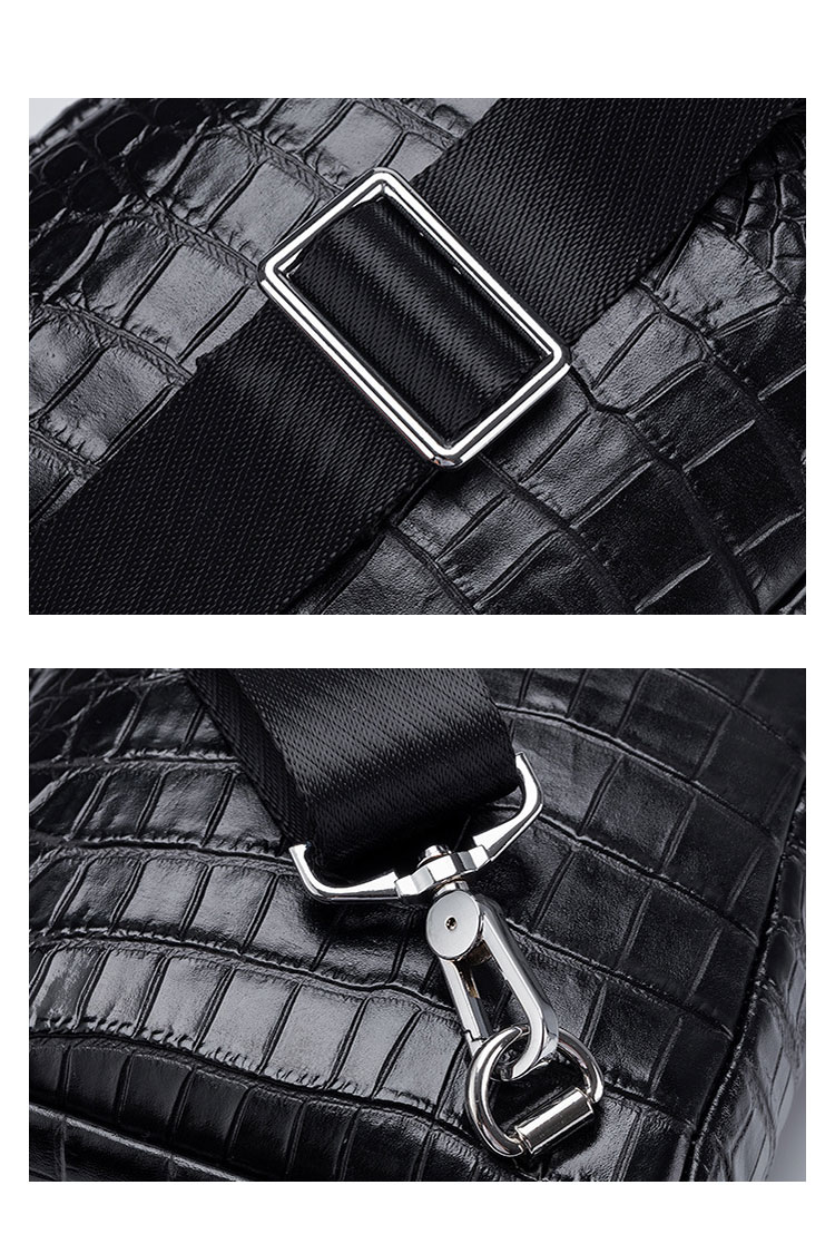 Whatna クロコダイル型押し 天 然 牛革 斜めがけ ボディバッグ ワンショルダー メンズ  本 革 厚手 レザー  黒 ブラウン ML-8879-7