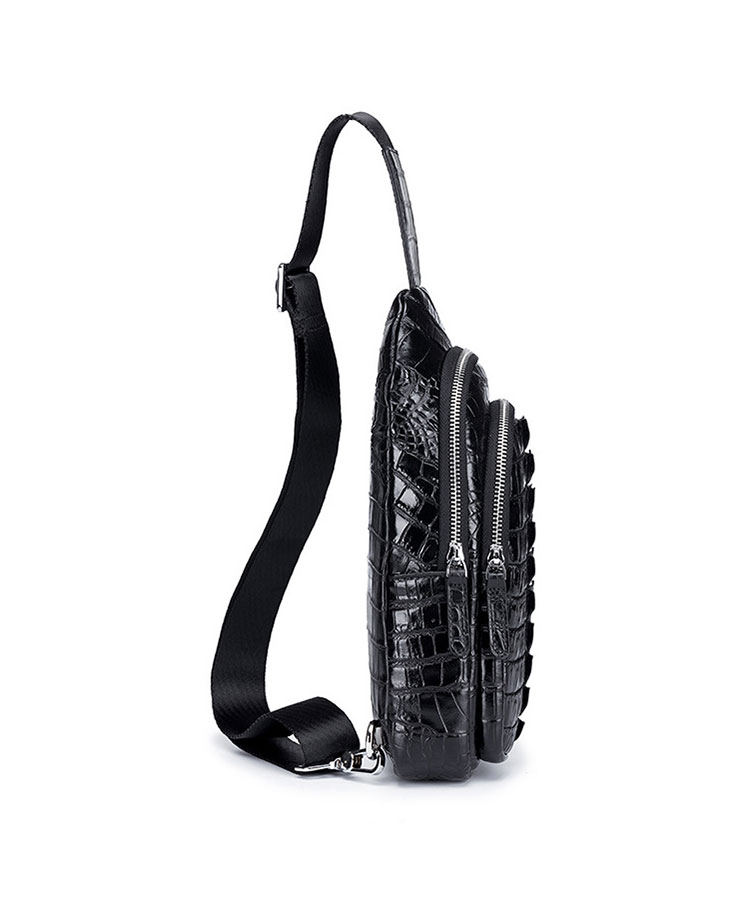 Whatna クロコダイル型押し 天 然 牛革 斜めがけ ボディバッグ ワンショルダー メンズ  本 革 厚手 レザー  黒 ブラウン ML-8879-3