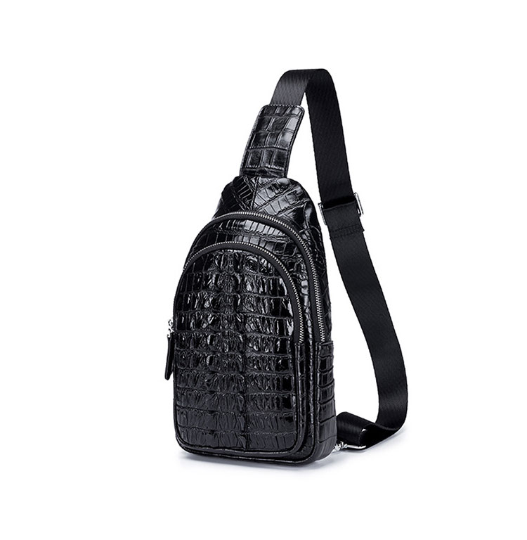 Whatna クロコダイル型押し 天 然 牛革 斜めがけ ボディバッグ ワンショルダー メンズ  本 革 厚手 レザー  黒 ブラウン ML-8879-1