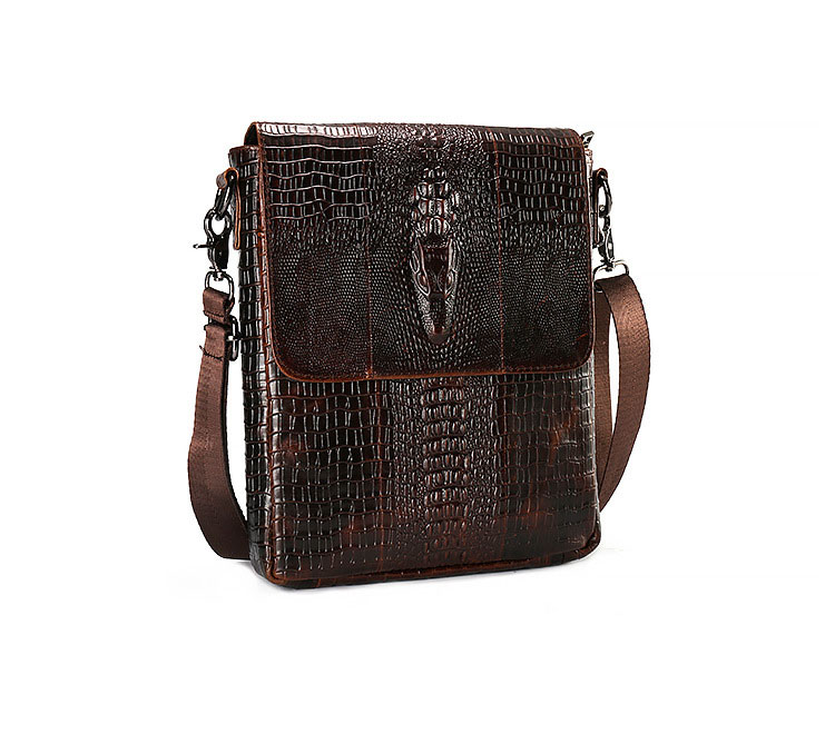 Whatna クロコダイル型押し天 然 牛 革 ショルダーバッグ メンズ メッセンジャーバッグ 本革 本皮 縦型 小さめビジネスバッグ厚手 レザー通勤 通学 斜めがけバッグ オシャレ な シンプル な 軽量 実用 自転車 かばん男性用  3118-3