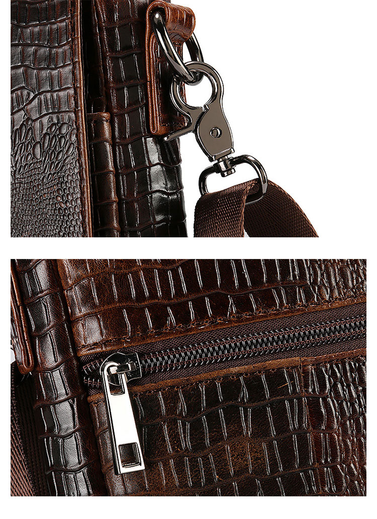 Whatna クロコダイル型押し天 然 牛 革 ショルダーバッグ メンズ メッセンジャーバッグ 本革 本皮 縦型 小さめビジネスバッグ厚手 レザー通勤 通学 斜めがけバッグ オシャレ な シンプル な 軽量 実用 自転車 かばん男性用  3118-9