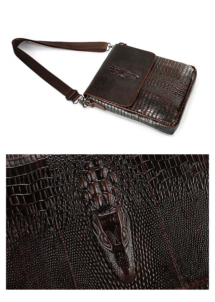 Whatna クロコダイル型押し天 然 牛 革 ショルダーバッグ メンズ メッセンジャーバッグ 本革 本皮 縦型 小さめビジネスバッグ厚手 レザー通勤 通学 斜めがけバッグ オシャレ な シンプル な 軽量 実用 自転車 かばん男性用  3118-8