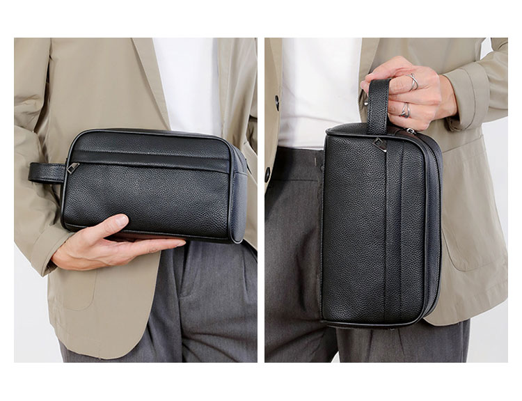 Whatna 2WAYハンドル ドラム型セカンドバッグ メンズ バッグ クラッチ バッグ 小さい 手持ちバッグ ボックス型 厚手 pu レザー 化粧バッグ 結婚式 バッグ フォーマル ビジネス 冠婚葬祭 バッグ 男性用 紳士用-10