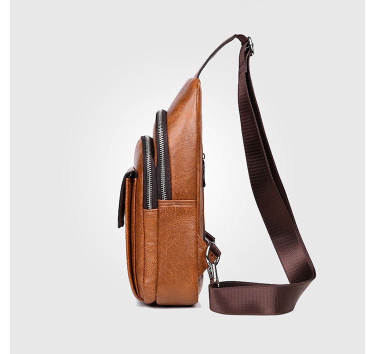 Whatna ワンショルダーメンズ バッグ 斜め掛け ボディーバッグ 肩掛け胸バッグ 左右付け替え可能 厚手 レザー6099-3