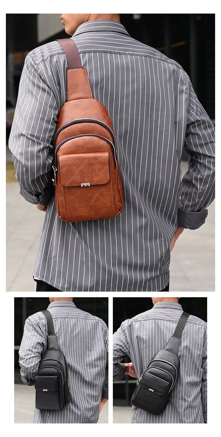 Whatna ワンショルダーメンズ バッグ 斜め掛け ボディーバッグ 肩掛け胸バッグ 左右付け替え可能 厚手 レザー6099-10