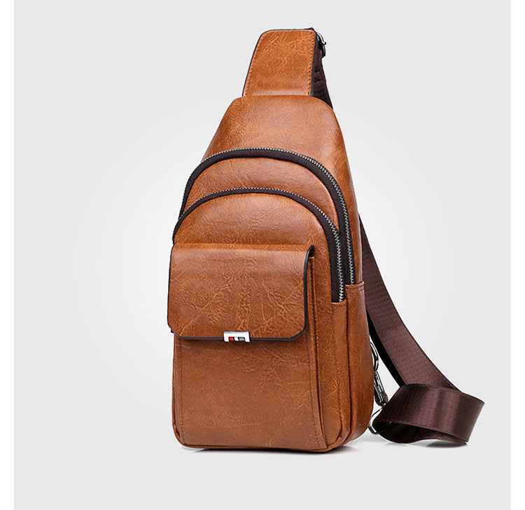 Whatna ワンショルダーメンズ バッグ 斜め掛け ボディーバッグ 肩掛け胸バッグ 左右付け替え可能 厚手 レザー6099-2