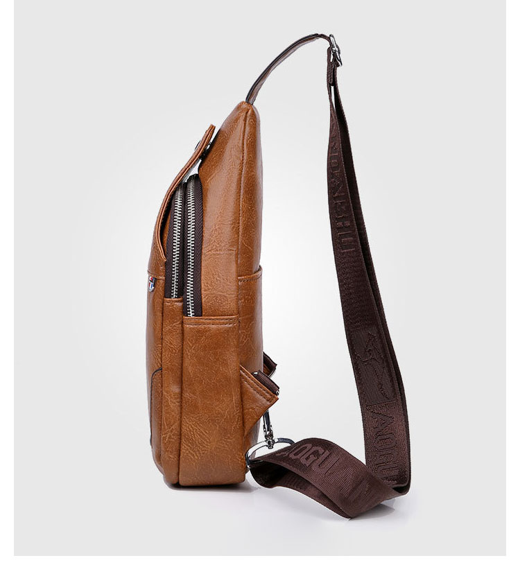 Whatna ワンショルダーメンズ バッグ 斜め掛け ボディーバッグ 肩掛け胸バッグ 左右付け替え可能 厚手  レザー6100-2