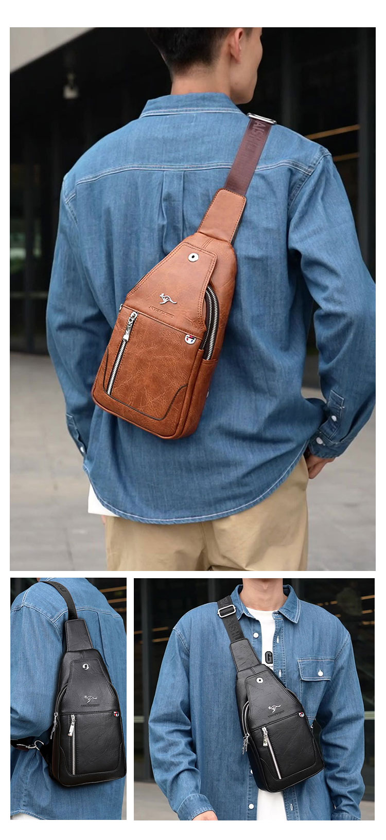 Whatna ワンショルダーメンズ バッグ 斜め掛け ボディーバッグ 肩掛け胸バッグ 左右付け替え可能 厚手  レザー6100-9