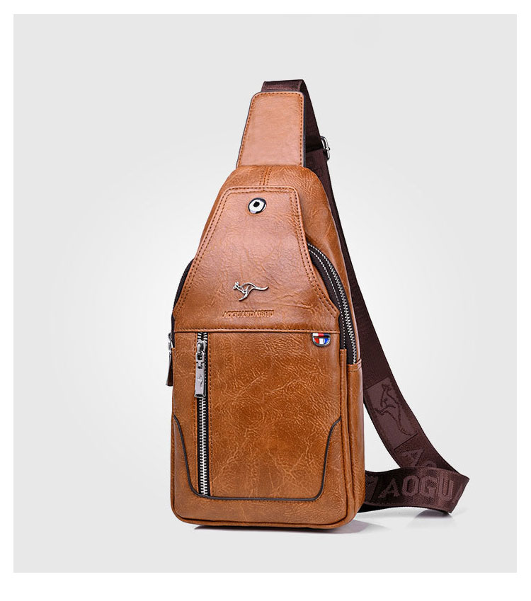 Whatna ワンショルダーメンズ バッグ 斜め掛け ボディーバッグ 肩掛け胸バッグ 左右付け替え可能 厚手  レザー6100-1