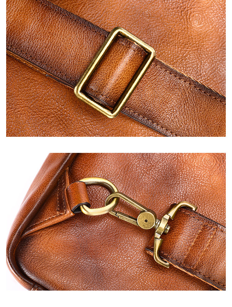 Whatna アンティーク風合い鞣し天 然 牛 革 ワンショルダーメンズバッグボディバッグ 胸バッグ斜めがけバッグ 肩掛けバッグ  本革 厚手 レザー プレゼント 紳士用 男性用 13619-4