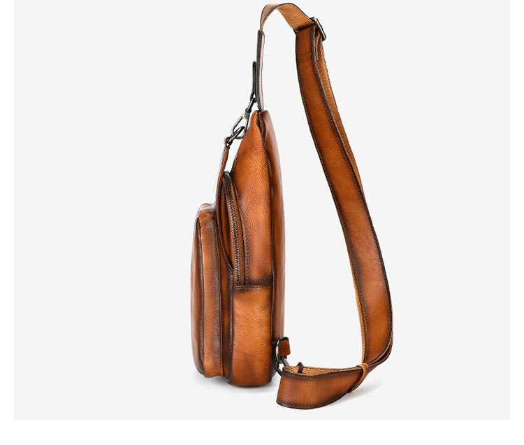 Whatna アンティーク風合い鞣し天 然 牛 革 ワンショルダーメンズバッグボディバッグ 胸バッグ斜めがけバッグ 肩掛けバッグ 本革 厚手 レザー プレゼント 紳士用 男性用 9215-3