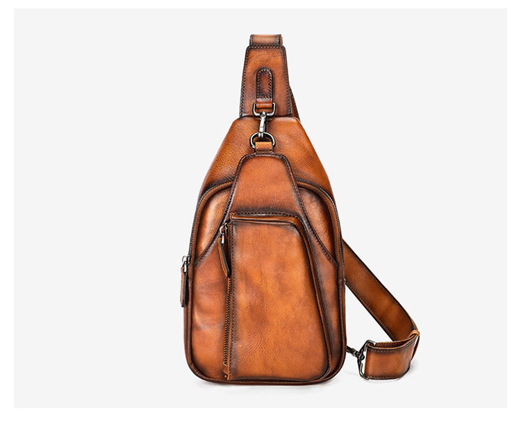 Whatna アンティーク風合い鞣し天 然 牛 革 ワンショルダーメンズバッグボディバッグ 胸バッグ斜めがけバッグ 肩掛けバッグ 本革 厚手 レザー プレゼント 紳士用 男性用 9215-1