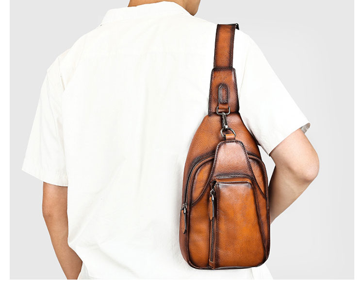 Whatna アンティーク風合い鞣し天 然 牛 革 ワンショルダーメンズバッグボディバッグ 胸バッグ斜めがけバッグ 肩掛けバッグ 本革 厚手 レザー プレゼント 紳士用 男性用 9215-9