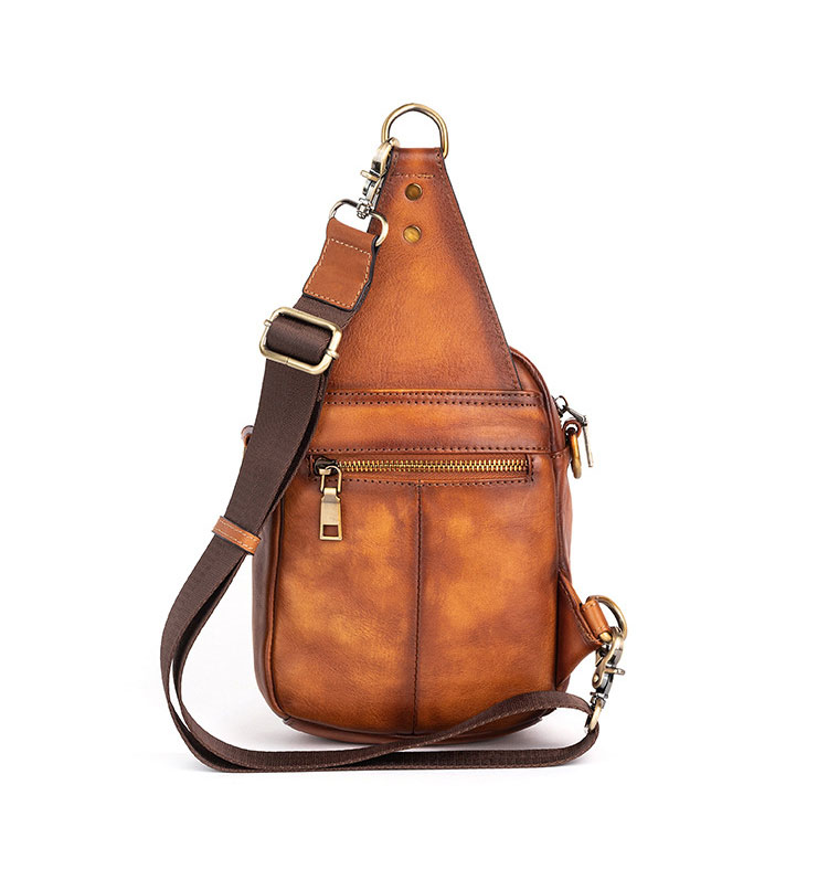 Whatna アンティーク風合い鞣し天 然 牛 革 ワンショルダーバッグ メンズ 2wayボディバッグ 胸バッグ斜めがけバッグ 肩掛けバッグメッセンジャーバッグ 小さめ カジュアル フォーマル ビジネス 通学 通勤けバッグ 男性用 紳士用 WX8683-2