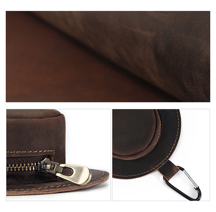 Whatna 天然 厚 手牛 革 小銭入れ コインケース メンズ レディース 2way ミニサコッシュ カラビナポーチ ベルトループ ミニ財布 小さい財布 札入れ カードケース イヤホン収納ケース カラビナ付き K176-6