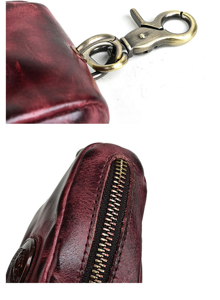 Whatna アンティーク風合い鞣し 天 然 牛 革 手作り キーケース バイク用メンズ レディース コインケース 小銭入れ スマートキーケース キーホルダー 車用キーケース カーキーケース 厚 手 レザー本革 5色 Y6-9