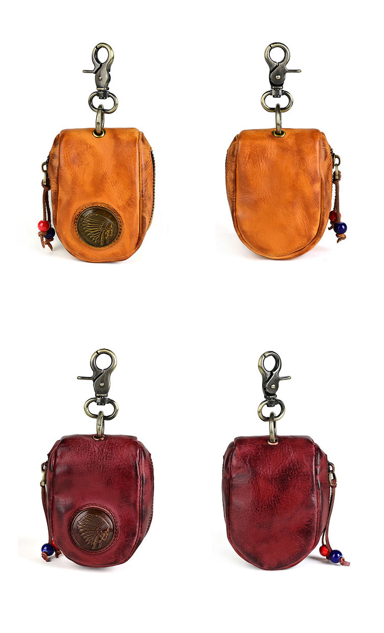 Whatna アンティーク風合い鞣し 天 然 牛 革 手作り キーケース バイク用メンズ レディース コインケース 小銭入れ スマートキーケース キーホルダー 車用キーケース カーキーケース 厚 手 レザー本革 5色 Y6-7