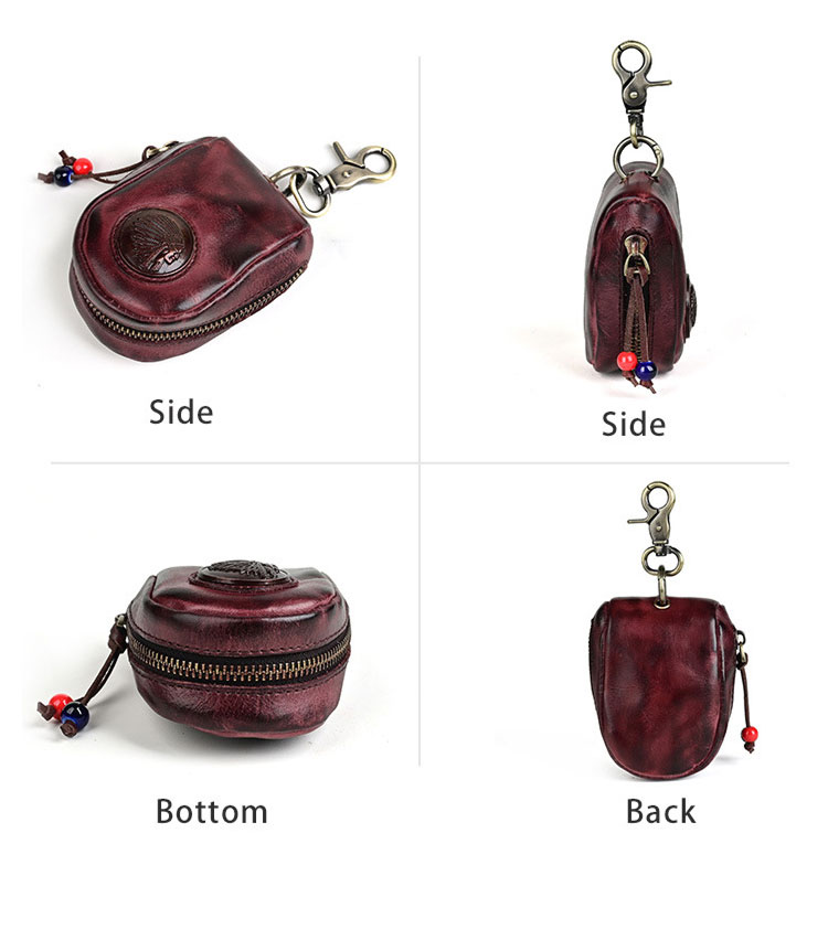 Whatna アンティーク風合い鞣し 天 然 牛 革 手作り キーケース バイク用メンズ レディース コインケース 小銭入れ スマートキーケース キーホルダー 車用キーケース カーキーケース 厚 手 レザー本革 5色 Y6-2