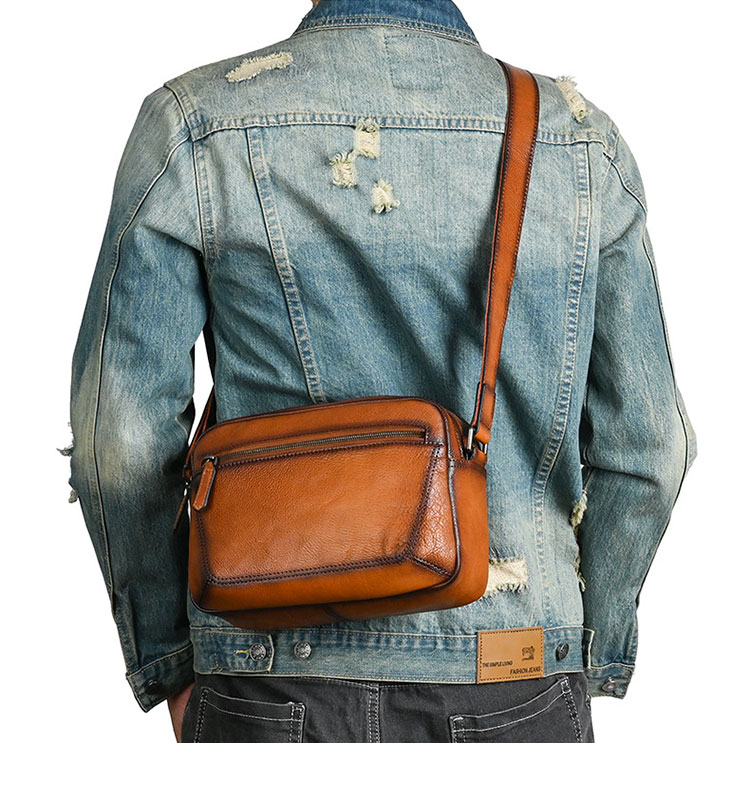 Whatna アンティーク風合い鞣し天 然 牛革 ワンショルダーメンズ バッグ 3way クラッチ ショルダー斜め掛け ボディバッグ 胸バッグ 肩掛けバッグ 手提げバッグ 手持げバッグ 2室 横型 小さい結婚式 バッグ ビジネス フォーマル 冠婚葬祭 バッグ 13742-8