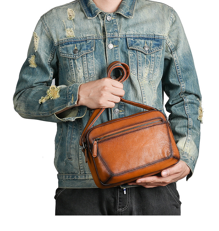 Whatna アンティーク風合い鞣し天 然 牛革 ワンショルダーメンズ バッグ 3way クラッチ ショルダー斜め掛け ボディバッグ 胸バッグ 肩掛けバッグ 手提げバッグ 手持げバッグ 2室 横型 小さい結婚式 バッグ ビジネス フォーマル 冠婚葬祭 バッグ 13742-9