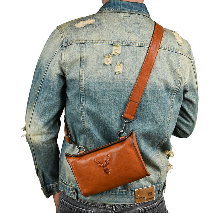 Whatna アンティーク風合い鞣し天 然 牛革 ワンショルダーメンズ クラッチバッグ 斜め掛け ボディバッグ 胸バッグ 肩掛けバッグ 手提げバッグ 手持げバッグ 横型 小さい結婚式 バッグ ビジネス フォーマル 冠婚葬祭 バッグ XF10090-3-9