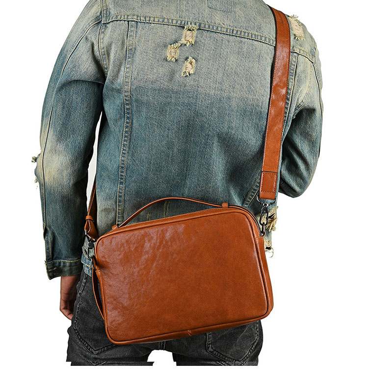 Whatna アンティーク風合い鞣し天 然 牛革 ワンショルダーメンズ トートバッグ クラッチバッグ 斜め掛け ボディバッグ 胸バッグ 肩掛けバッグ 手提げバッグ 手持げバッグ 2室 A4大さい結婚式 バッグ ビジネス フォーマル 冠婚葬祭 バッグ-9