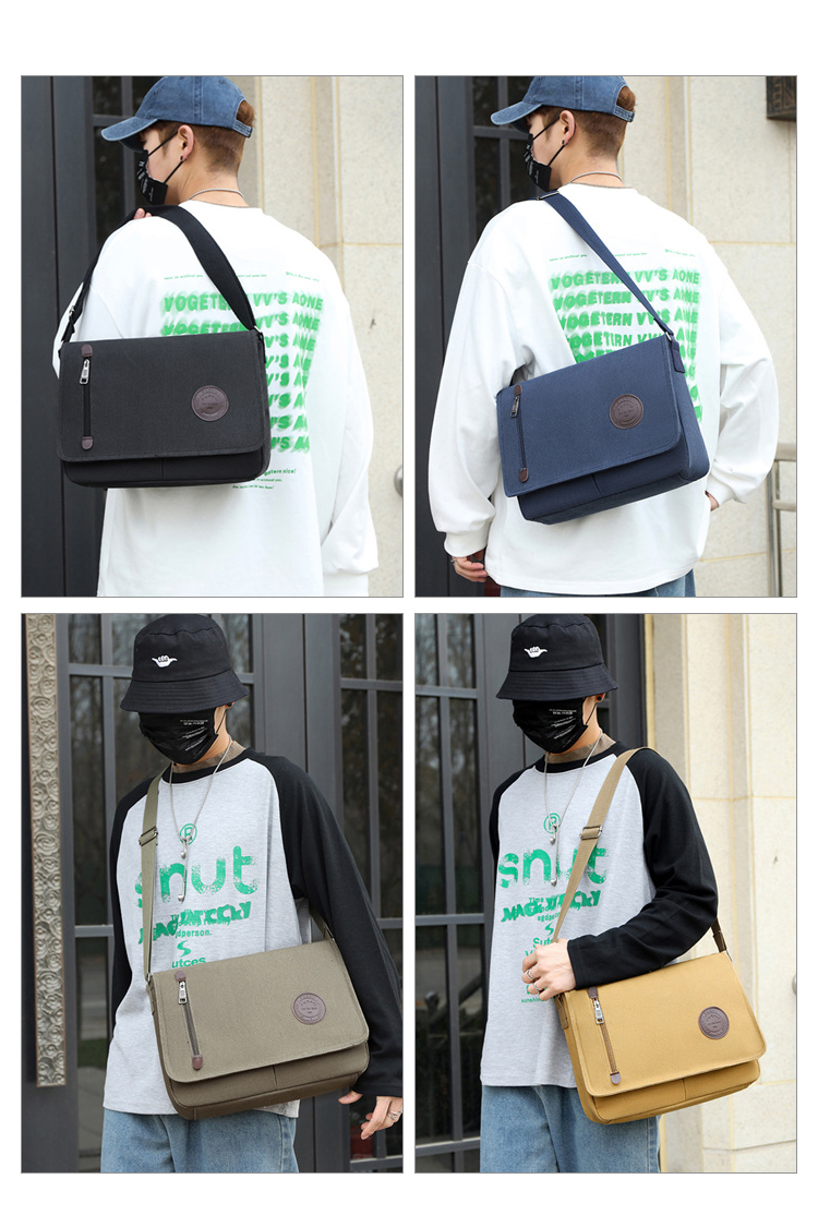 Whatna フラップ 厚 手 帆布 ショルダーバッグ メンズ メッセンジャーバッグ 厚 手 キャンバス 横型 大さめビジネスバッグ A4 15インチPC収納可 肩掛け 通勤 通学斜めがけバッグ 防水 バッグ 自転車 かばん男性用YM-3008-8