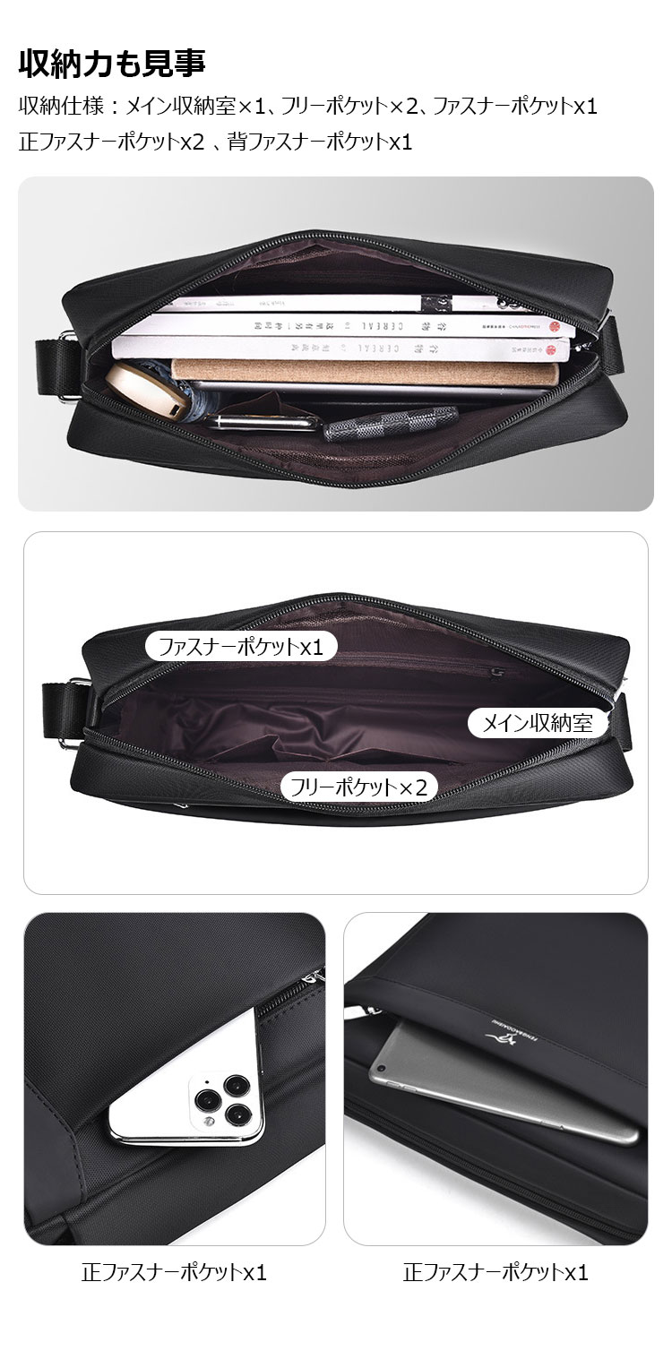 Whatna ショルダーバッグ メンズ メッセンジャーバッグ 横型 大さめビジネスバッグ A4 15インチPC収納可 肩掛け 通勤 通学斜めがけバッグ 防水 バッグ 自転車 かばん男性用8828-4#-6