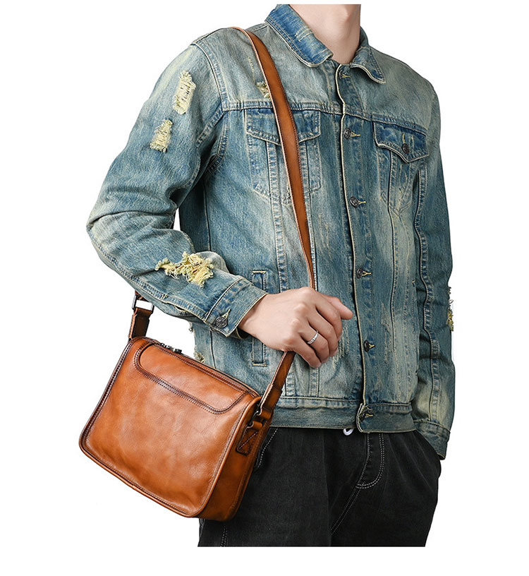 Whatna アンティーク風合い鞣し 天 然 牛 革ワンショルダーメンズ  斜め掛け ボディバッグ 胸バッグ 肩掛けバッグ 手提げバッグ 手持げバッグ クラッチバッグ 横型 小さい結婚式 バッグ ビジネス フォーマル 冠婚葬祭 バッグ 13753-9