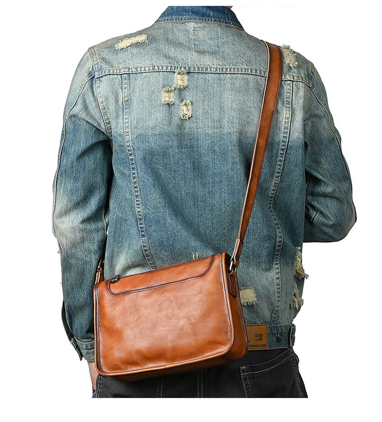 Whatna アンティーク風合い鞣し 天 然 牛 革ワンショルダーメンズ  斜め掛け ボディバッグ 胸バッグ 肩掛けバッグ 手提げバッグ 手持げバッグ クラッチバッグ 横型 小さい結婚式 バッグ ビジネス フォーマル 冠婚葬祭 バッグ 13753-10