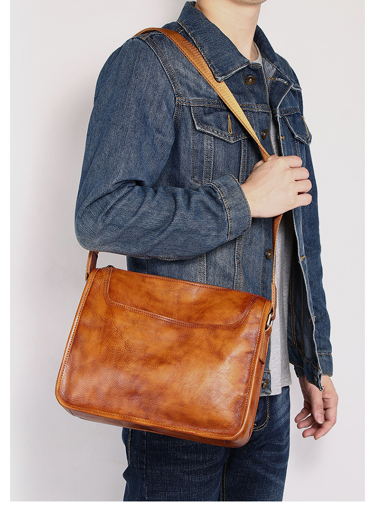 Whatna アンティーク風合い鞣し天 然 牛革ショルダーバッグ メンズ メッセンジャーバッグ 大きいA4 サイズipad10.5収納可 横 型 本革 通勤 通学 斜めがけ ボディ バッグ ビジネス フォーマル 冠婚葬祭 結婚式 バッグ 自転車 かばん1935-10