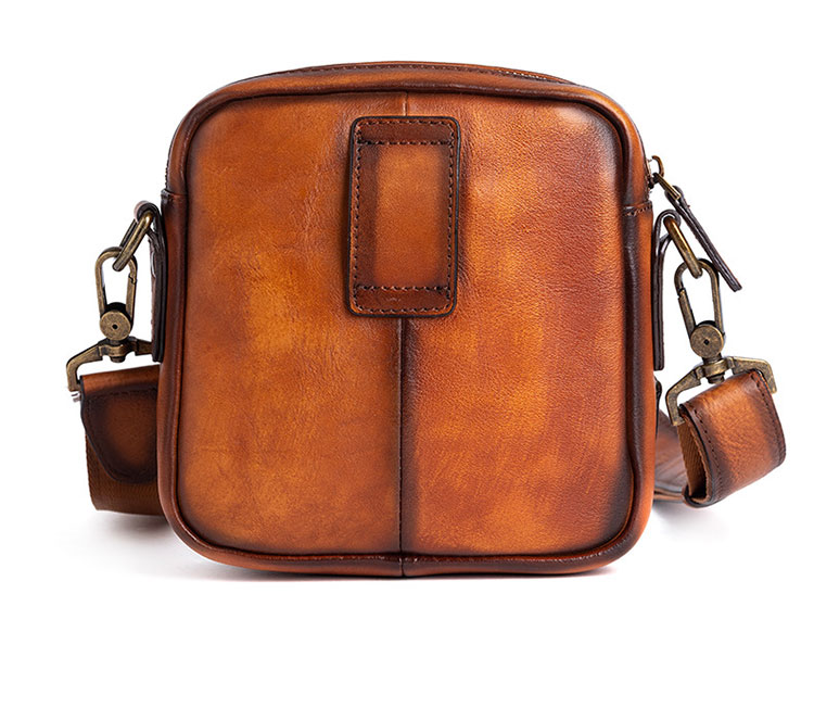 Whatna アンティーク風合い鞣し 天 然 牛 革ミニショルダーバッグ メンズ  ミニウエストバッグ ウエストポーチバイク用 本革 男女兼用 ミニ斜め掛け ボディバッグ 胸バッグ  ワンショルダー 軽量 ブラウン 黒13645-2