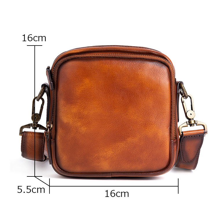 Whatna アンティーク風合い鞣し 天 然 牛 革ミニショルダーバッグ メンズ  ミニウエストバッグ ウエストポーチバイク用 本革 男女兼用 ミニ斜め掛け ボディバッグ 胸バッグ  ワンショルダー 軽量 ブラウン 黒13645-1