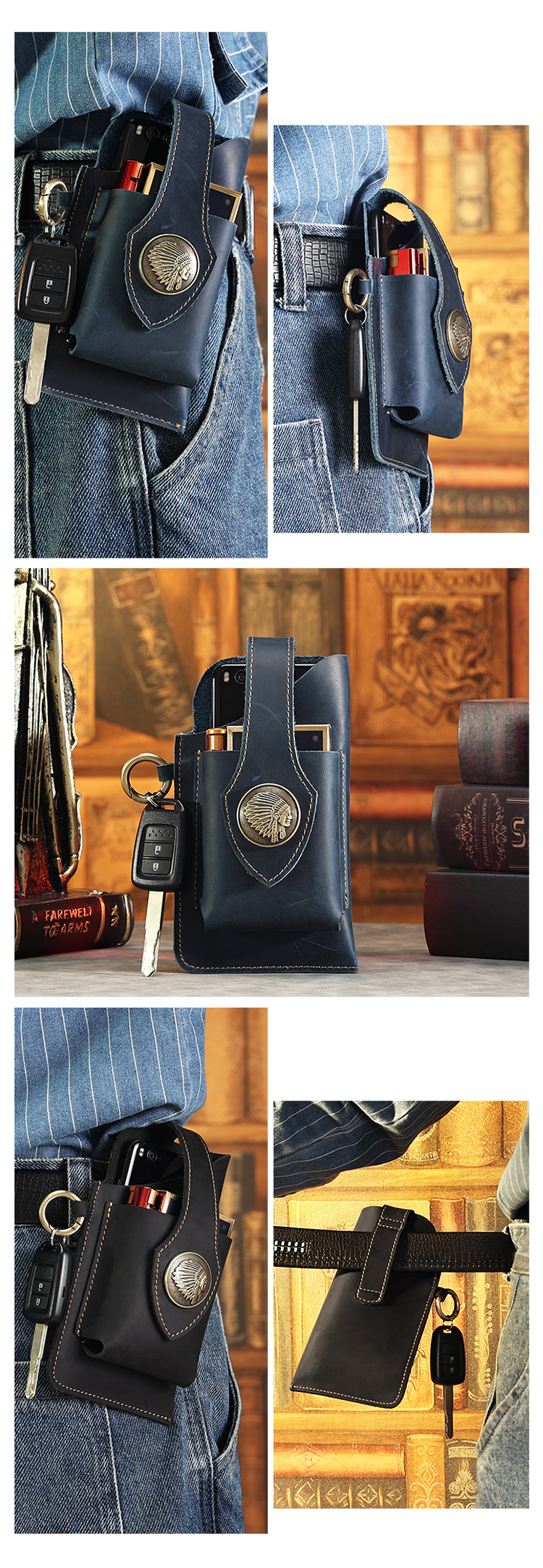 Whatna 天 然 牛革 ウエストポーチ メンズ 腰ポーチ ウエストバッグ 本 革 スマホポーチ 6.7インチスマホ収納可・キーホルダー付き コンパクトポーチ 小物入れ スポーツ ビジネス 旅行 男性 用  6620-8