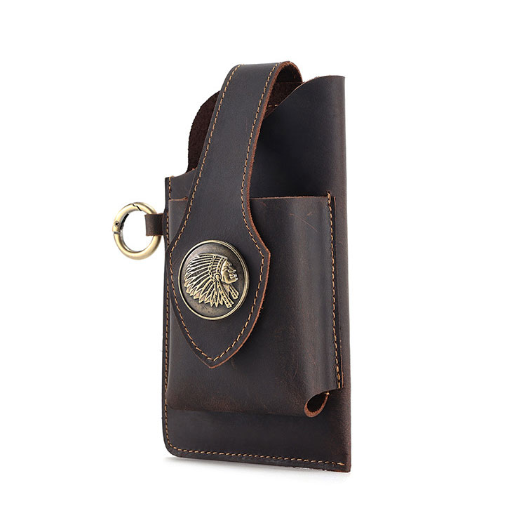 Whatna 天 然 牛革 ウエストポーチ メンズ 腰ポーチ ウエストバッグ 本 革 スマホポーチ 6.7インチスマホ収納可・キーホルダー付き コンパクトポーチ 小物入れ スポーツ ビジネス 旅行 男性 用  6620-3