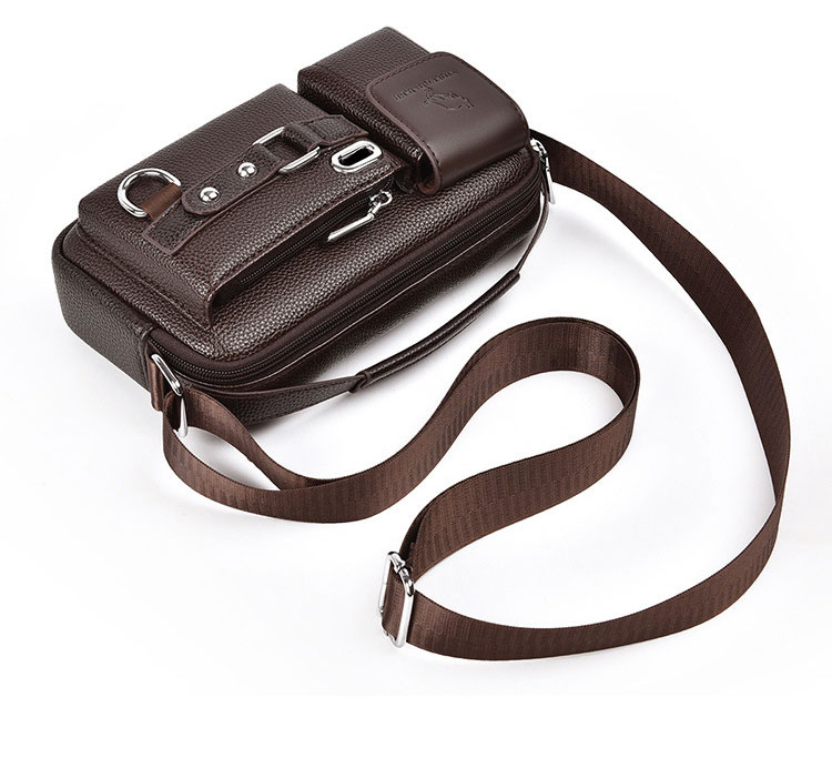 Whatna  ミニショルダーバッグ メンズ レディース 3way 手提げ 手持げ クラッチ 斜め掛け 胸バッグ PUレザーイヤホン穴付カジュアル フォーマル ビジネス 通学 通勤 肩掛けバッグ 自転車かばん プレゼント男性PI910-5