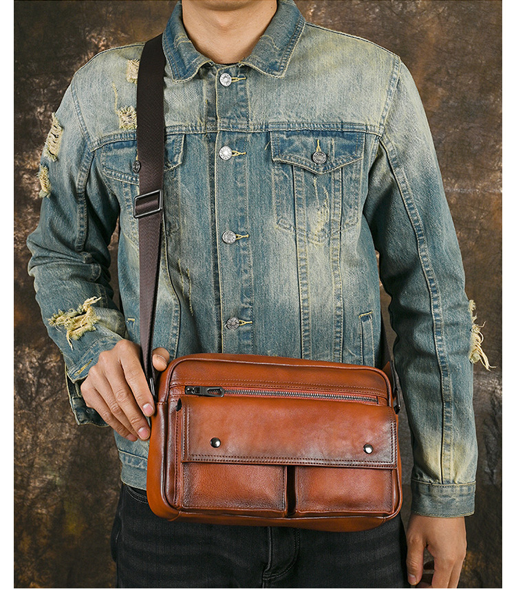 Whatna アンティーク風合い鞣し天 然 牛革 ワンショルダー メンズ 斜め掛けボディ胸バッグ 肩掛け 手提げ 手持げ クラッチ バックipad 10.5収納可 結婚式 ビジネス フォーマル 冠婚葬祭 バッグ9011-9