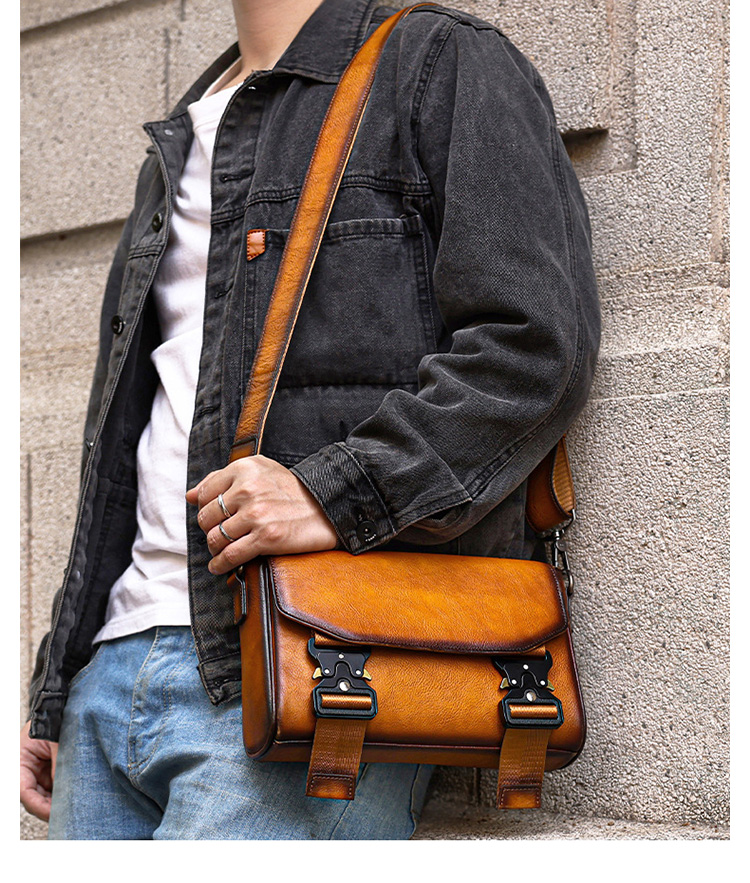 Whatna アンティーク風合い鞣し天 然 牛革 ショルダーバッグ メンズ ミニ 斜め掛け ボディ胸バッグipad Mini収納可 肩掛け 通勤 通学 ビジネスバッグ 小さめメッセンジャーバッグ自転車 かばん男性用 6212-11
