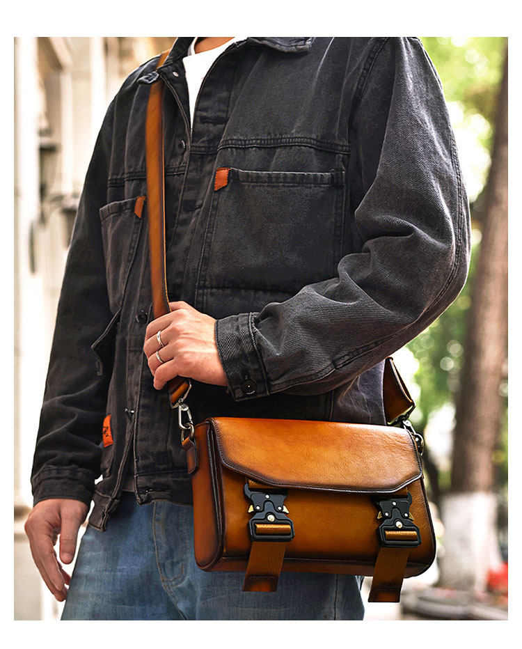 Whatna アンティーク風合い鞣し天 然 牛革 ショルダーバッグ メンズ ミニ 斜め掛け ボディ胸バッグipad Mini収納可 肩掛け 通勤 通学 ビジネスバッグ 小さめメッセンジャーバッグ自転車 かばん男性用 6212-10