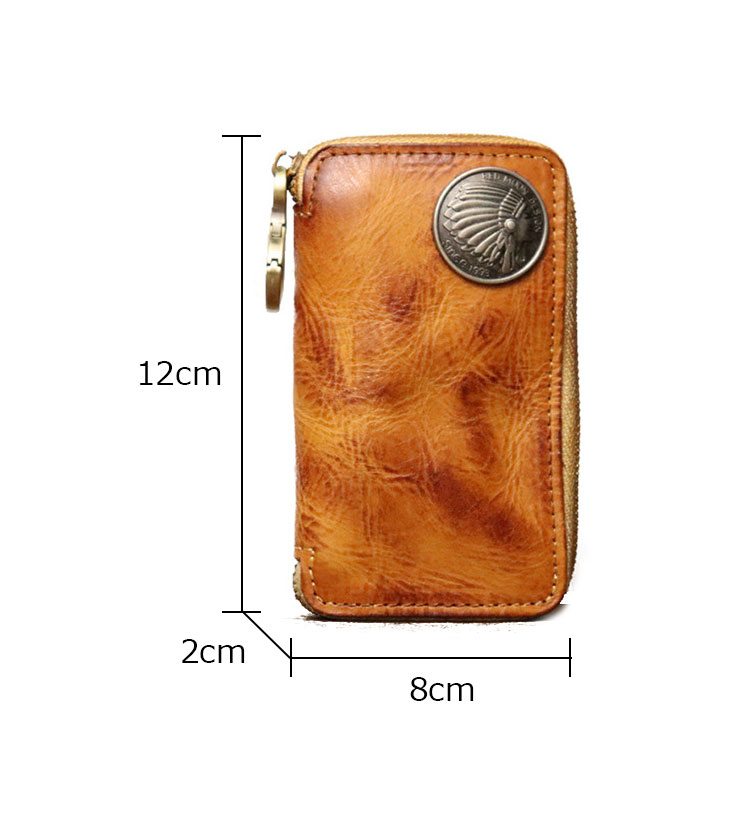 Whatna アンティーク風合い鞣し 天 然 牛 革 手作り キーケース バイク用メンズ レディース コインケース 小銭入れ スマートキーケース キーホルダー 車用キーケース カーキーケース 厚 手 レザー本革 5色 SG815-1