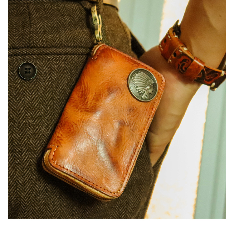 Whatna アンティーク風合い鞣し 天 然 牛 革 手作り キーケース バイク用メンズ レディース コインケース 小銭入れ スマートキーケース キーホルダー 車用キーケース カーキーケース 厚 手 レザー本革 5色 SG815-5