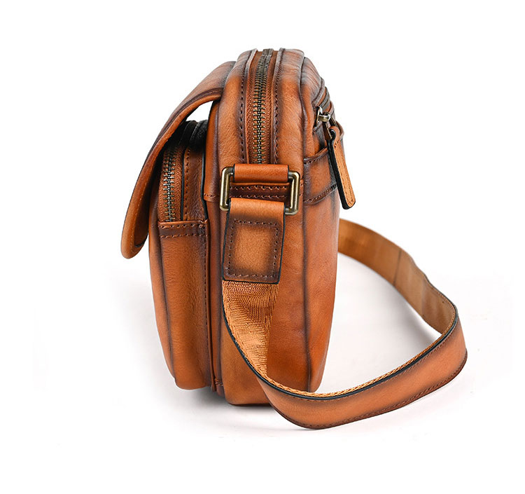 Whatna アンティーク風合い鞣し天 然 牛革ミニショルダーバッグ メンズ ポシェット メッセンジャー小さめ ショルダーミニポーチ 縦型  ipad mini収納可 本革 通勤 通学 斜めがけバッグ 自転車 かばん男性用 WX8641-4