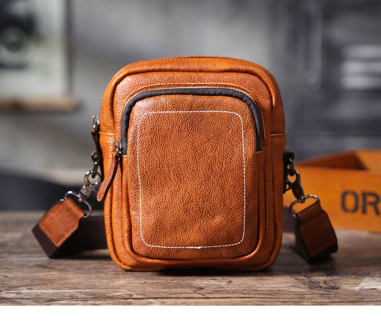 Whatna アンティーク風合い鞣し天 然 牛革ミニショルダーバッグ メンズ ポシェット メッセンジャー小さめ ショルダーミニポーチ 縦型 ipad mini収納可 本革 通勤 通学 斜めがけバッグ 自転車 かばん男性用 0609-1