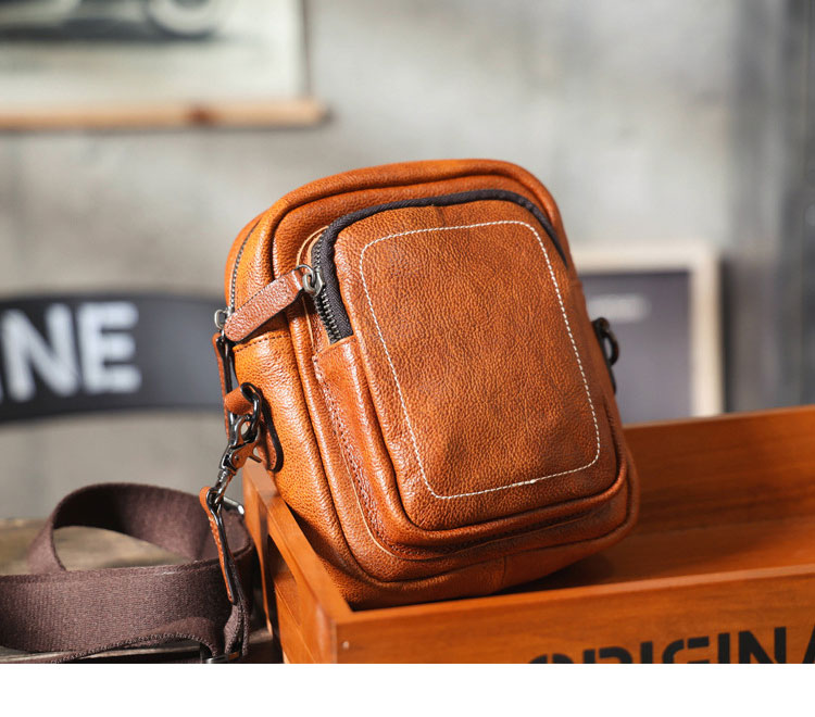 Whatna アンティーク風合い鞣し天 然 牛革ミニショルダーバッグ メンズ ポシェット メッセンジャー小さめ ショルダーミニポーチ 縦型 ipad mini収納可 本革 通勤 通学 斜めがけバッグ 自転車 かばん男性用 0609-2