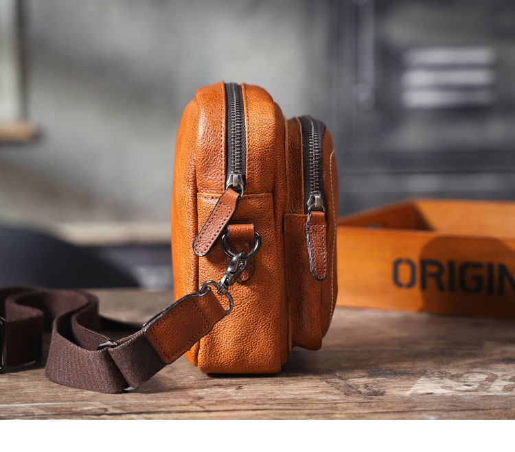 Whatna アンティーク風合い鞣し天 然 牛革ミニショルダーバッグ メンズ ポシェット メッセンジャー小さめ ショルダーミニポーチ 縦型 ipad mini収納可 本革 通勤 通学 斜めがけバッグ 自転車 かばん男性用 0609-3